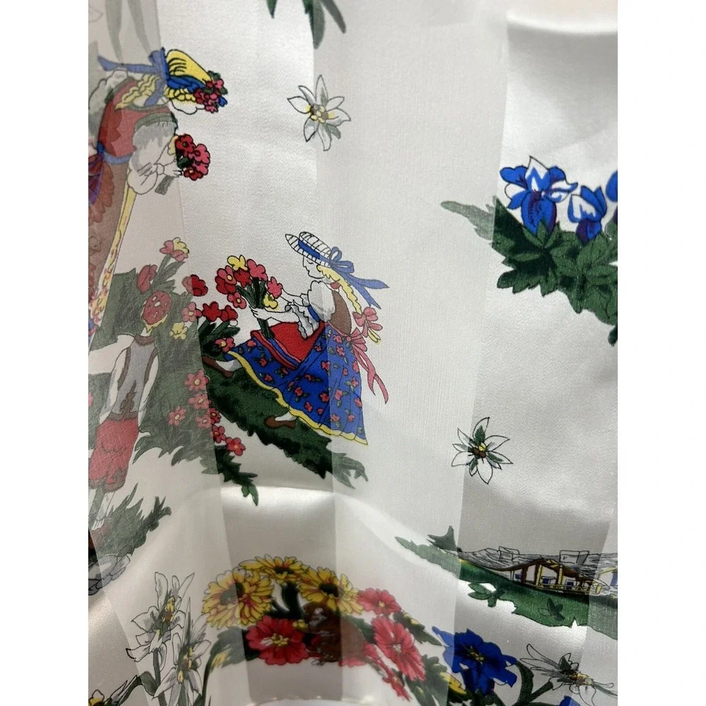 Vintage Scarf Silk Hand Rolled White Multicolor Spring Floral Flowing Read